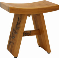 18" Asia Artisan Teak Shower Bench with Carved Leaves on Leg and Crossbar thumbnail