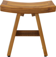 AquaTeak 18" Asia Teak Shower Bench with Carved Pattern on Crossbar