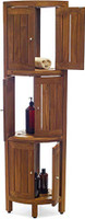 AquaTeak Kai Four-Tier Corner Teak Bath Stand with Front-Facing Doors