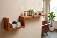 Manada Contemporary Teak Floating Wall Shelf