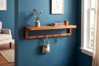 36" Moa Teak Wall Shelf with Hooks