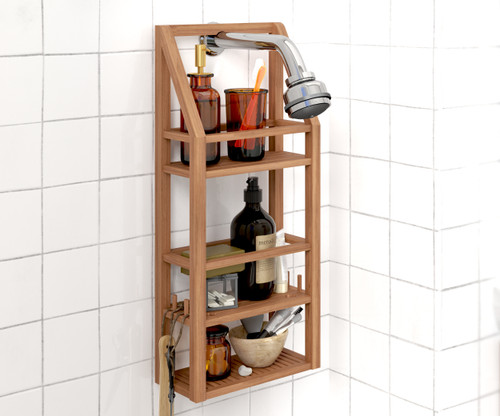 Teak Shower Caddy, Shower Organizer for Bathroom, Non Slip, Indoor