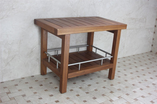 Patented 24" Spa™ Teak & Stainless Shower Bench with Shelf
