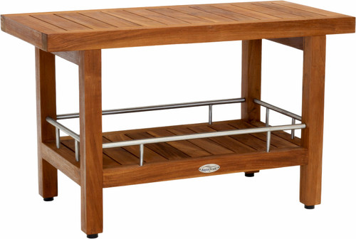 Patented 30" Spa Teak & Stainless Shower Bench with Shelf