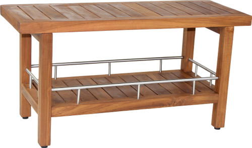 Patented 36" Spa Teak & Stainless Shower Bench with Shelf