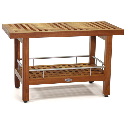 Patented 30" Grate™ Teak & Stainless Shower Bench with Shelf