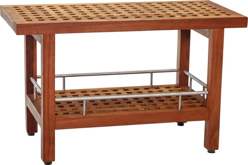 Patented 30" Grate Teak & Stainless Shower Bench with Shelf