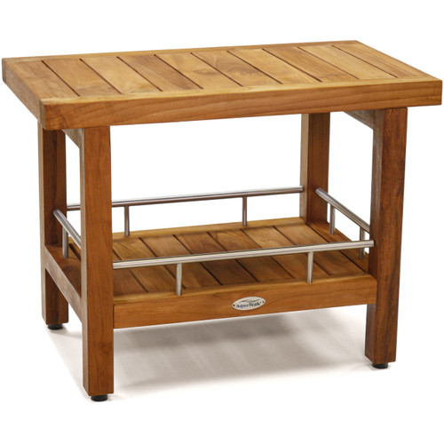 Patented 24" Grate Teak & Stainless Shower Bench with Shelf