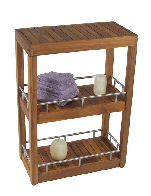 Patented Sula Rectangle Three Tier Teak & Stainless Bath Stand