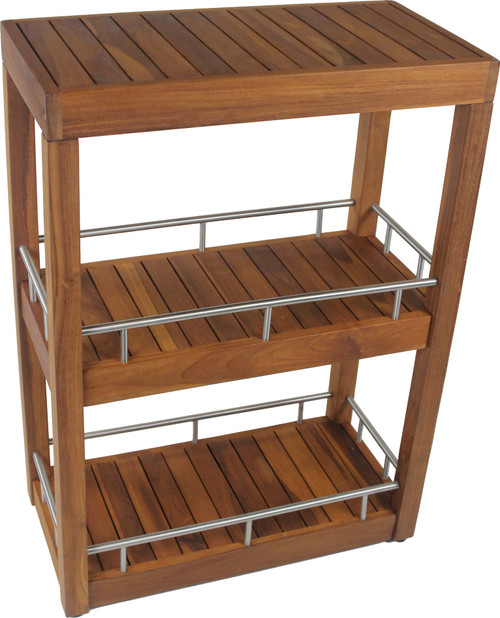 Patented Sula Rectangle Three Tier Teak & Stainless Bath Stand
