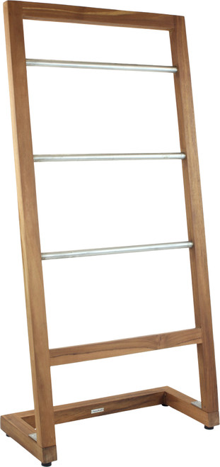 Patented Sula Angled Teak & Stainless Towel Stand