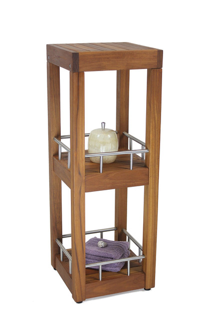 AquaTeak Patented Sula Square Three Tier Teak & Stainless Bath Stand