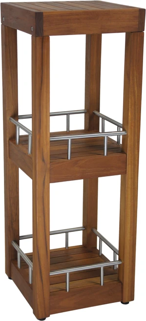 Patented Sula Square Thre-Tier Teak & Stainless Bath Stand