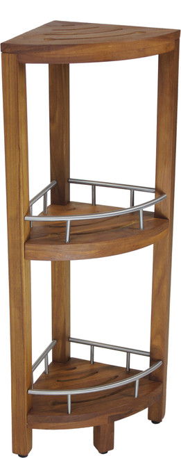 Patented Kai Corner Teak and Stainless 3 Shelf Corner Stand