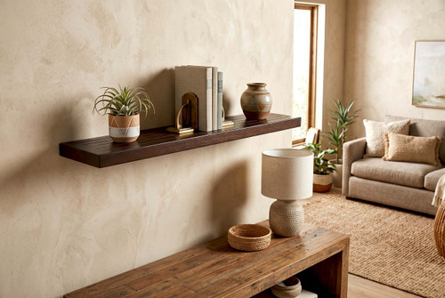 36" Moa Mocha-Shield Teak Flat Wall Shelf