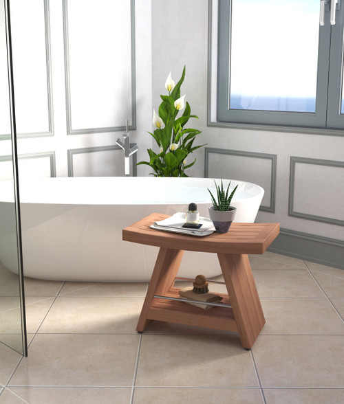 Patented 24" Asia® Teak & Stainless Shower Bench with Shelf