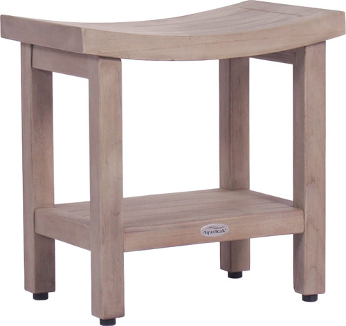 Patented 18" Sumba-Elite Gray Teak Shower Bench with Shelf