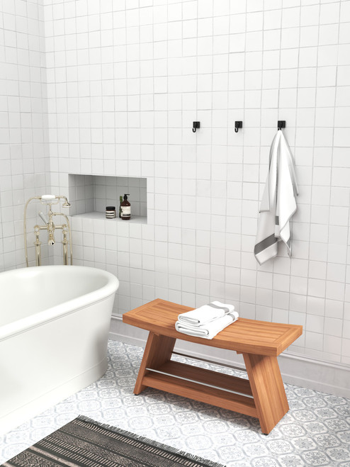Patented 36" Asia® Teak & Stainless Shower Bench with Shelf