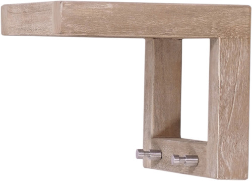 12" Moa™ Mist-Shield Teak Wall Shelf with Hooks