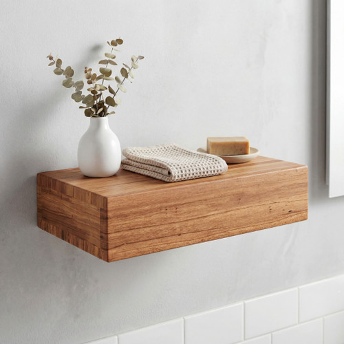 12" Sermata Floating Teak Wall Shelf