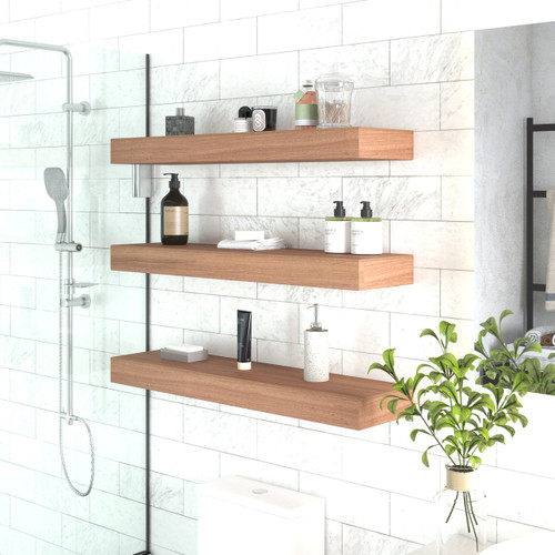 36" Sermata Floating Teak Wall Shelf