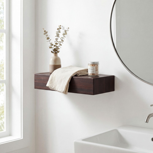 12" Sermata Mocha-Shield Floating Teak Wall Shelf