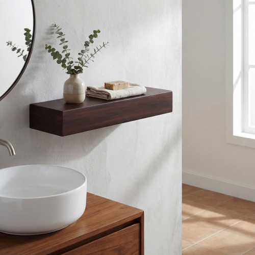 24" Sermata Mocha-Shield Floating Teak Wall Shelf