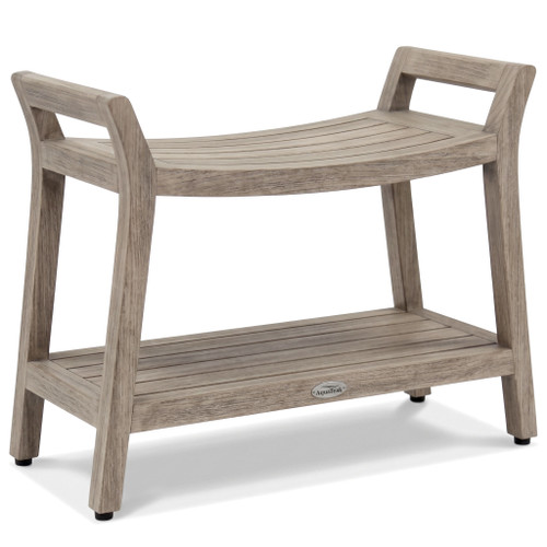 Patented Asia Ascend Mist-Shield Estate Teak Shower Bench with Shelf