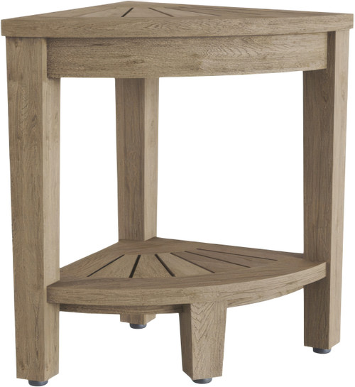 Patented Kai-Petite Mist-Shield Corner Teak Shower Bench with Shelf