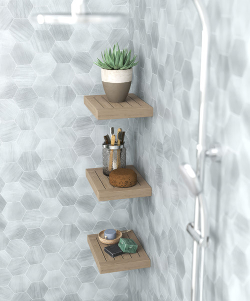 12" Moa Mist-Shield Teak Flat Wall Shelf