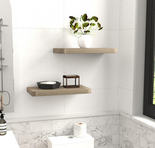 18" Moa™ Mist-Shield Teak Flat Wall Shelf