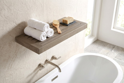 18" Moa Mist-Shield Floating Teak Wall Shelf