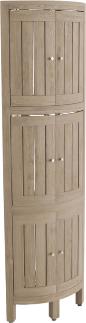 Kai Mist-Shield Four-Tier Corner Teak Bath Stand with Front-Facing Doors