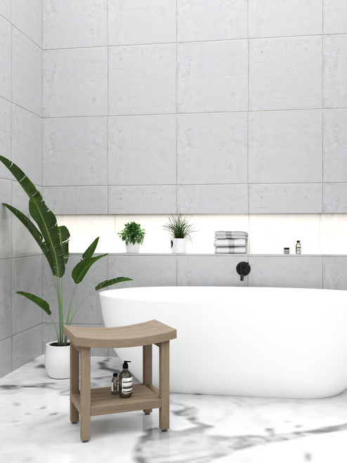 Patented 18" Sumba-Mist Lotus Teak Shower Bench with Elevated Height