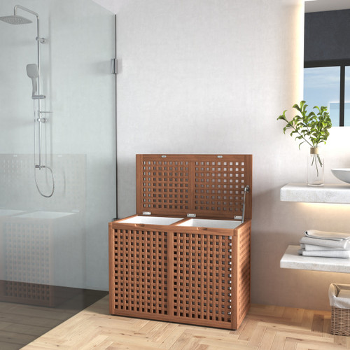 Grate Medium-Size Double Teak Laundry & Storage Hamper