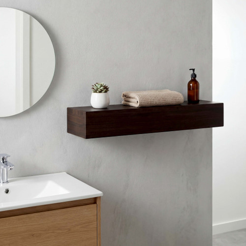 18" Bisa Mocha-Shield OptiAREA Floating Teak Wall Shelf