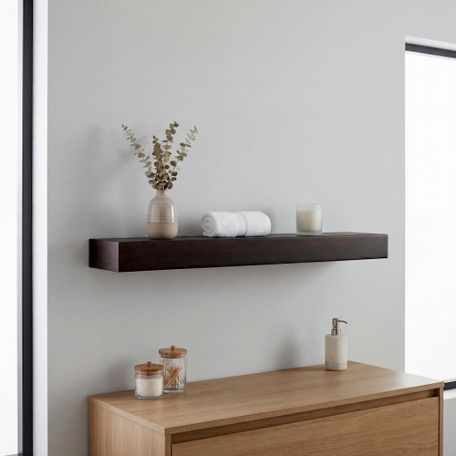 36" Bisa Mocha-Shield OptiAREA Floating Teak Wall Shelf