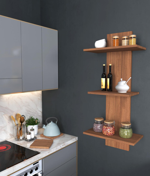 Manada Three-Tier Teak Wall Shelf