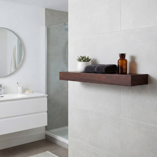 30" Sermata Mocha-Shield Floating Teak Wall Shelf