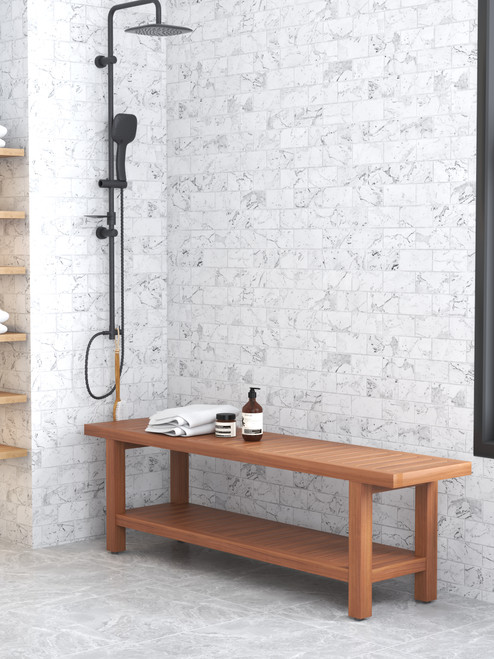 60" Spa™ Manor Teak Shower Bench with Shelf