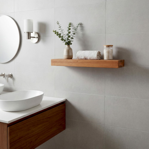 18" Manada Floating Teak Wall Shelf