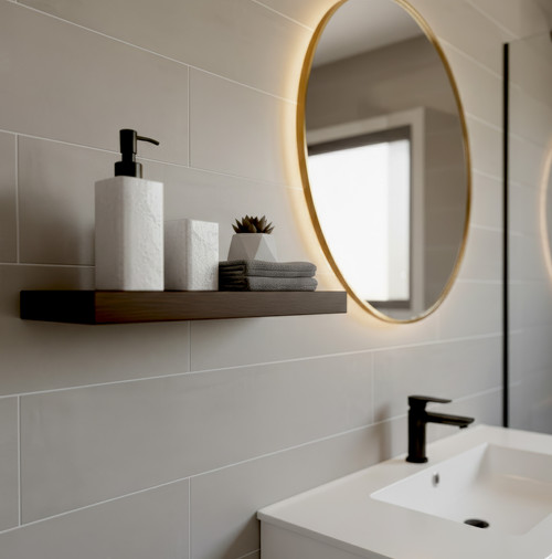 18" Manada Mocha-Shield Floating Teak Wall Shelf