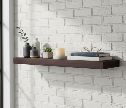 30" Manada™ Mocha-Shield Floating Teak Wall Shelf