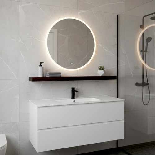 48" Manada Mocha-Shield Floating Teak Wall Shelf