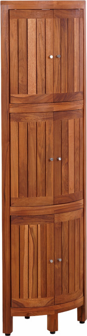 Kai Three-Level Corner Teak Tower Floor Cabinet