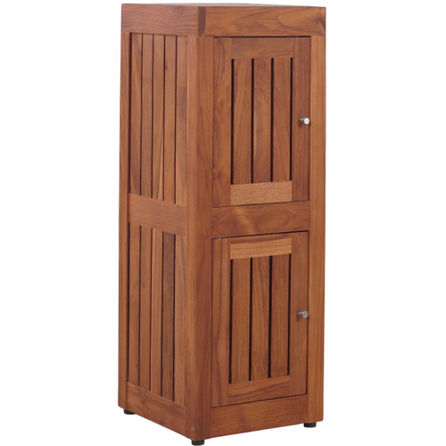 Sula Two-Level Square Teak Tower Floor Cabinet
