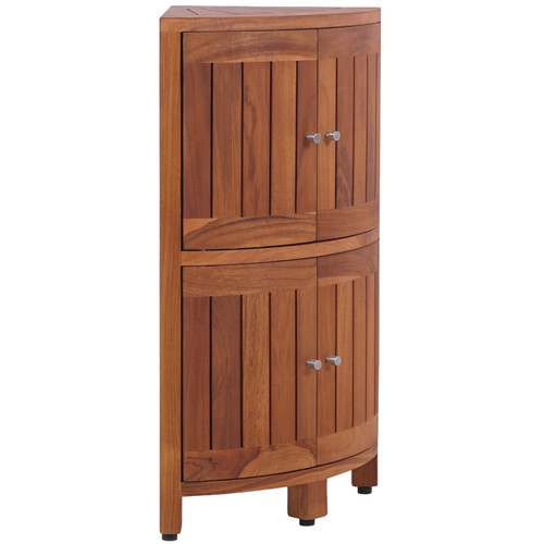 Kai Small Fully Assembled Two-Tier Corner Teak Bath Shelf with Doors