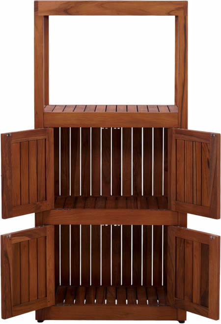 Sula Three-Level Teak Tower Floor Cabinet with Display Shelving