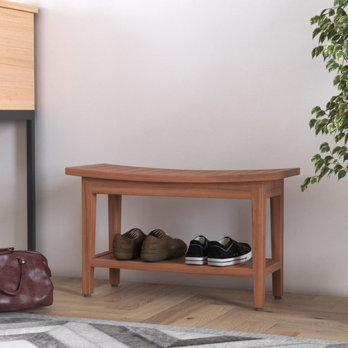 Patented 30" Maluku Teak Entryway Bench with Shelf