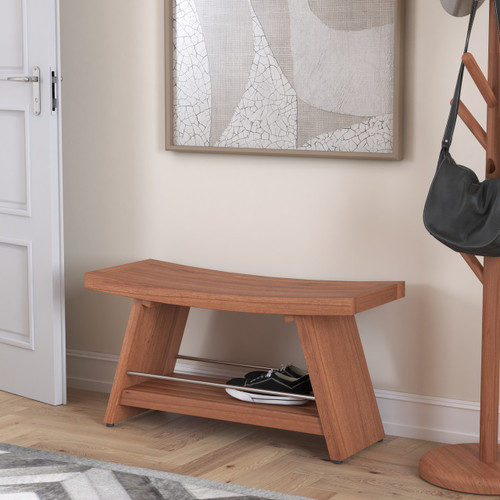 Patented 36" Asia Teak & Stainless Entryway Bench with Shelf